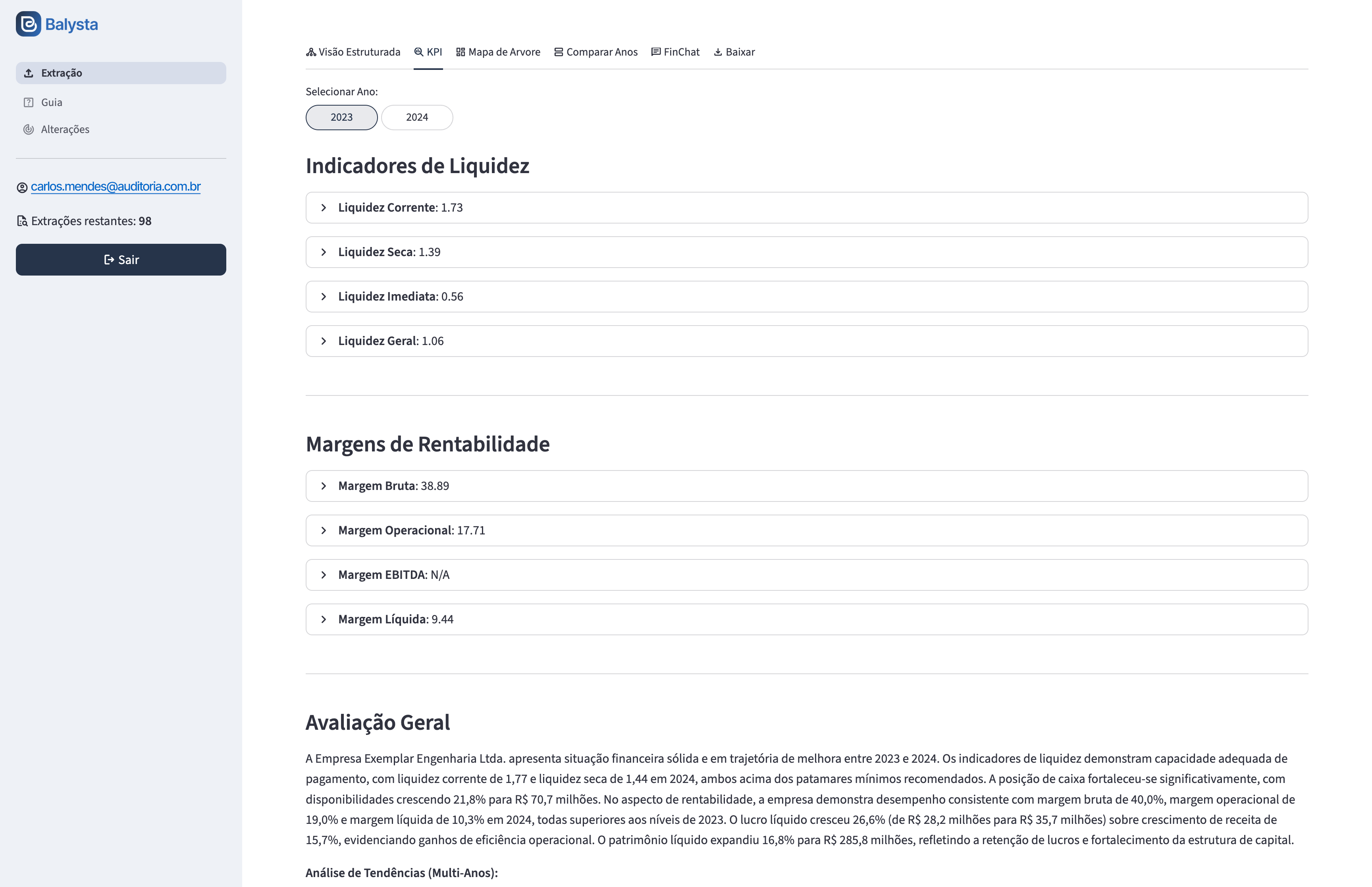 Balysta calculates liquidity, profitability and solvency KPIs automatically