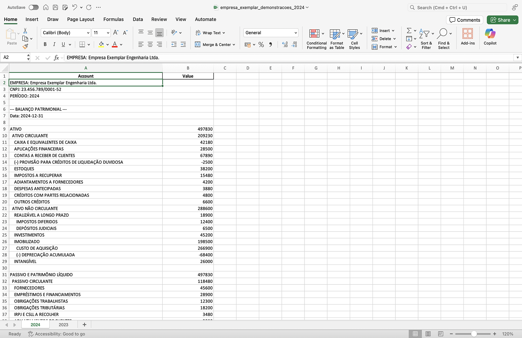 Balysta exports extracted financial data as structured Excel spreadsheets